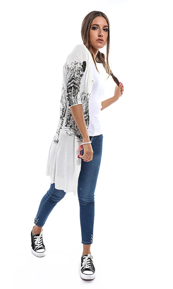 47063 Stylish Girl Casual Printed Women Cardigan - White