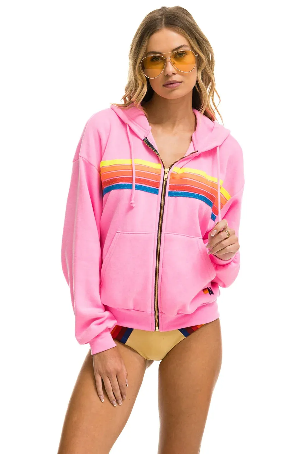 5 Stripe Relaxed Zip Hoodie ~ Pink