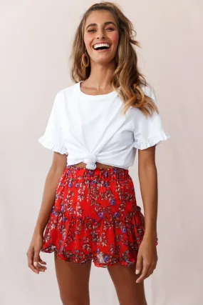 Alexi Mini Skirt Floral And Vine Print Red