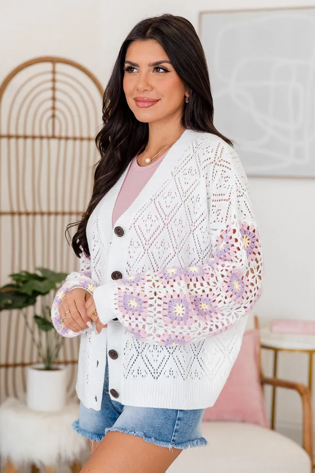 All My Dreams Ivory Multi Crochet Sleeve Cardigan