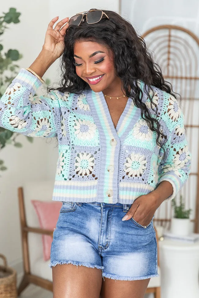 All The Time Blue and Purple Crochet Cardigan