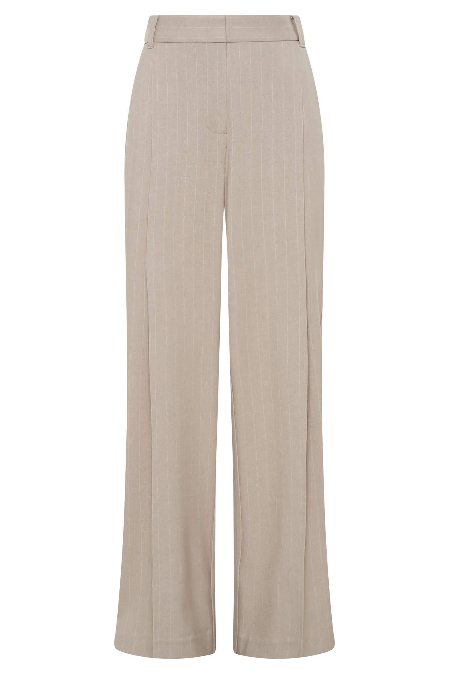 Amelie Suiting Straight Leg Pants - Taupe Pinstripe