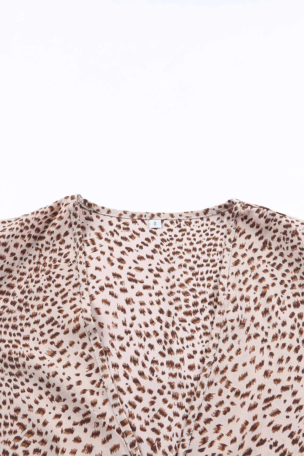 Animal Print Shirred Apricot Cuff Lantern Sleeve Cardigan