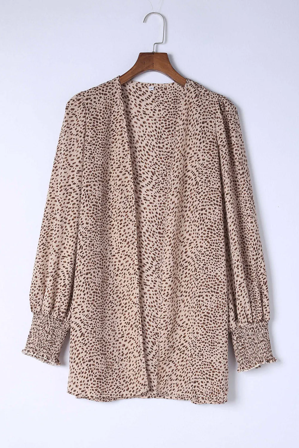 Animal Print Shirred Apricot Cuff Lantern Sleeve Cardigan