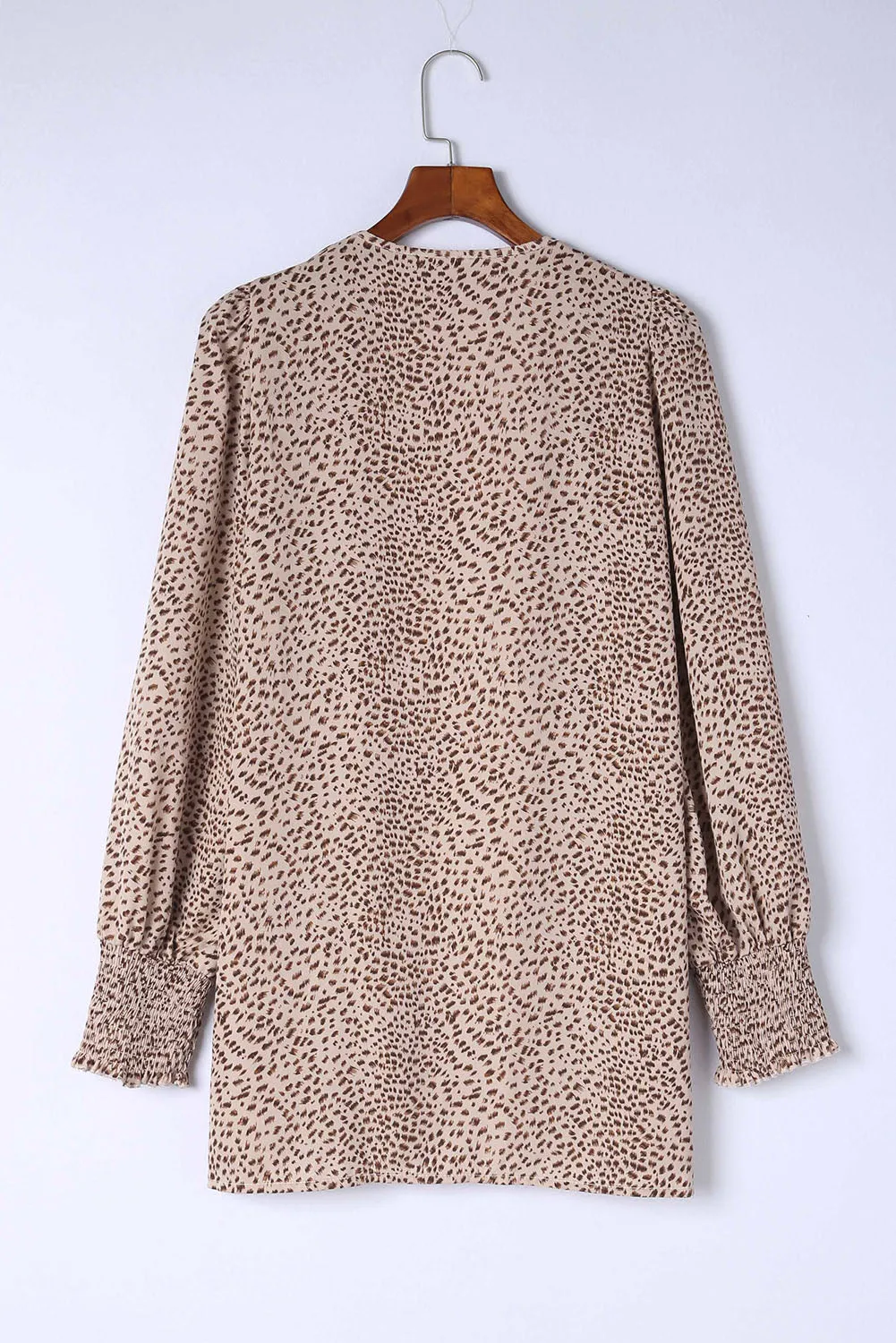 Animal Print Shirred Apricot Cuff Lantern Sleeve Cardigan