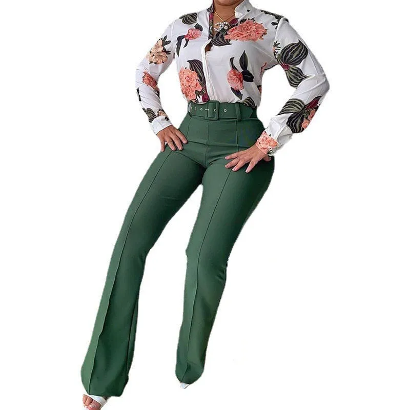 Autumn Casual Shirt &High Waist Pants Tracksuit