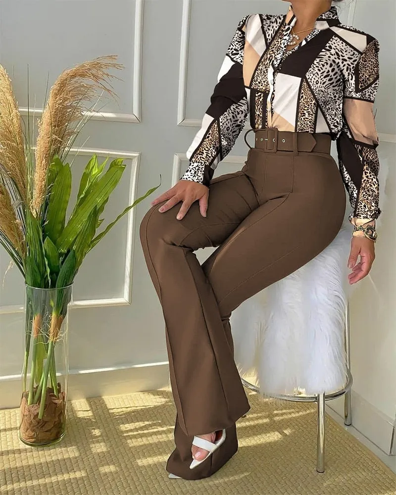 Autumn Casual Shirt &High Waist Pants Tracksuit