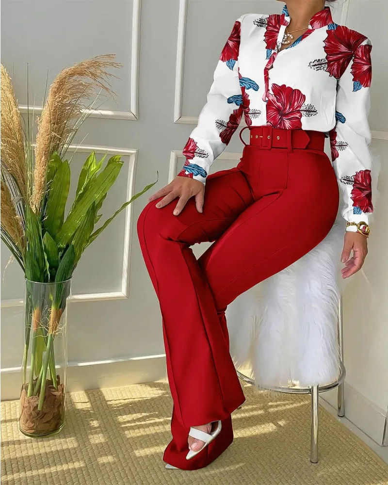 Autumn Casual Shirt &High Waist Pants Tracksuit