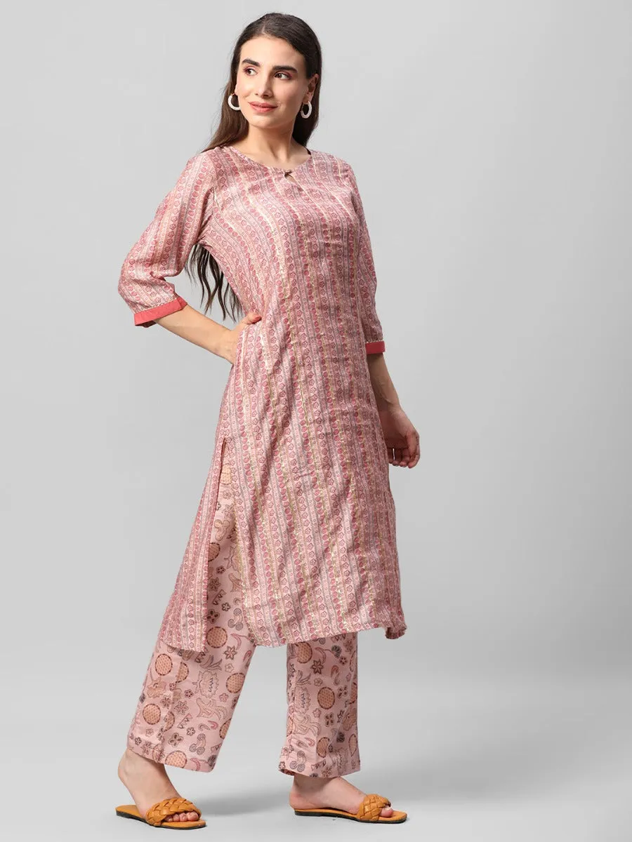 Baby Pink Abstract Printed Kurta Comfort Pant Dupatta