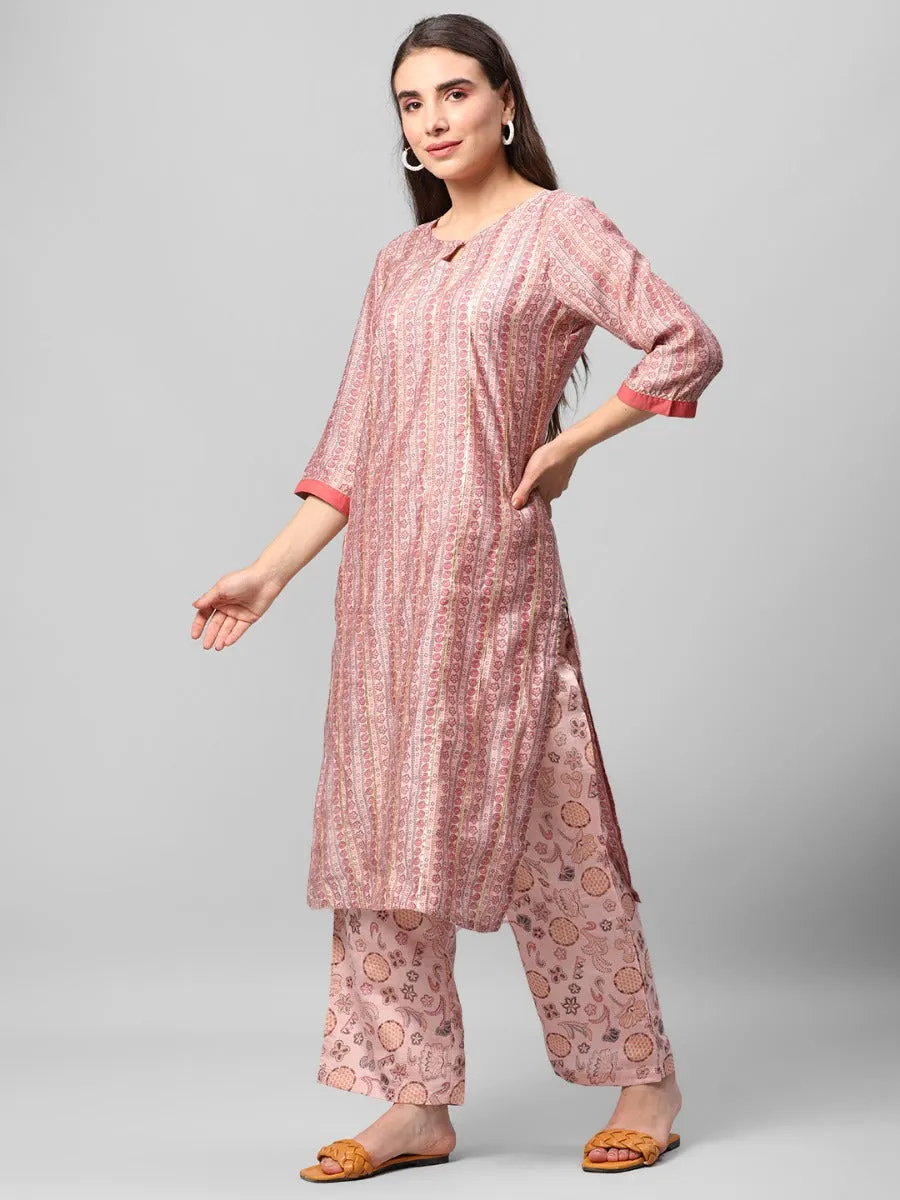 Baby Pink Abstract Printed Kurta Comfort Pant Dupatta