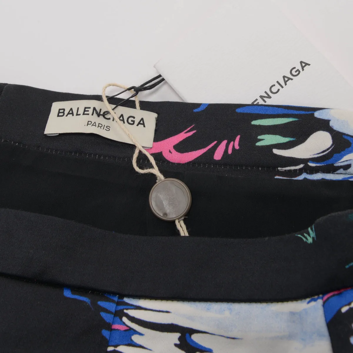 Balenciaga Black & Blue Cotton Forest Print Mini Skirt FR 40