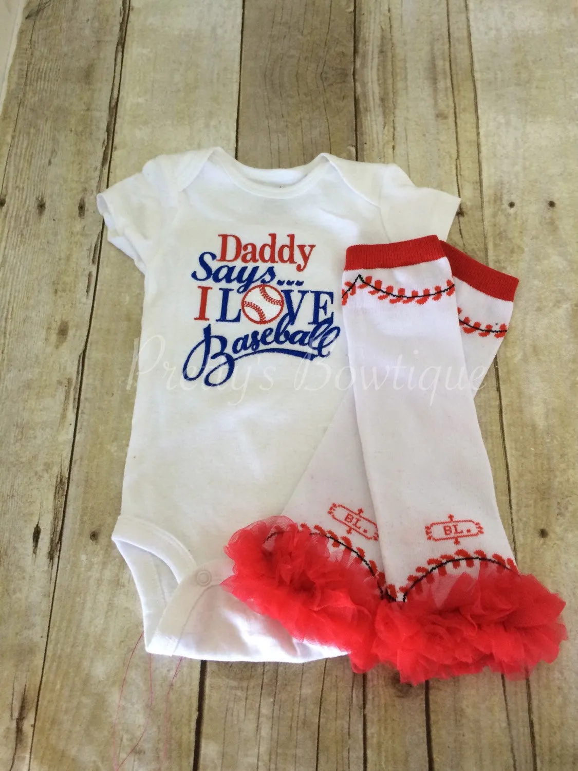 Baseball Daddy says i love baseball bodysuit and leg warmers. Can customize colors