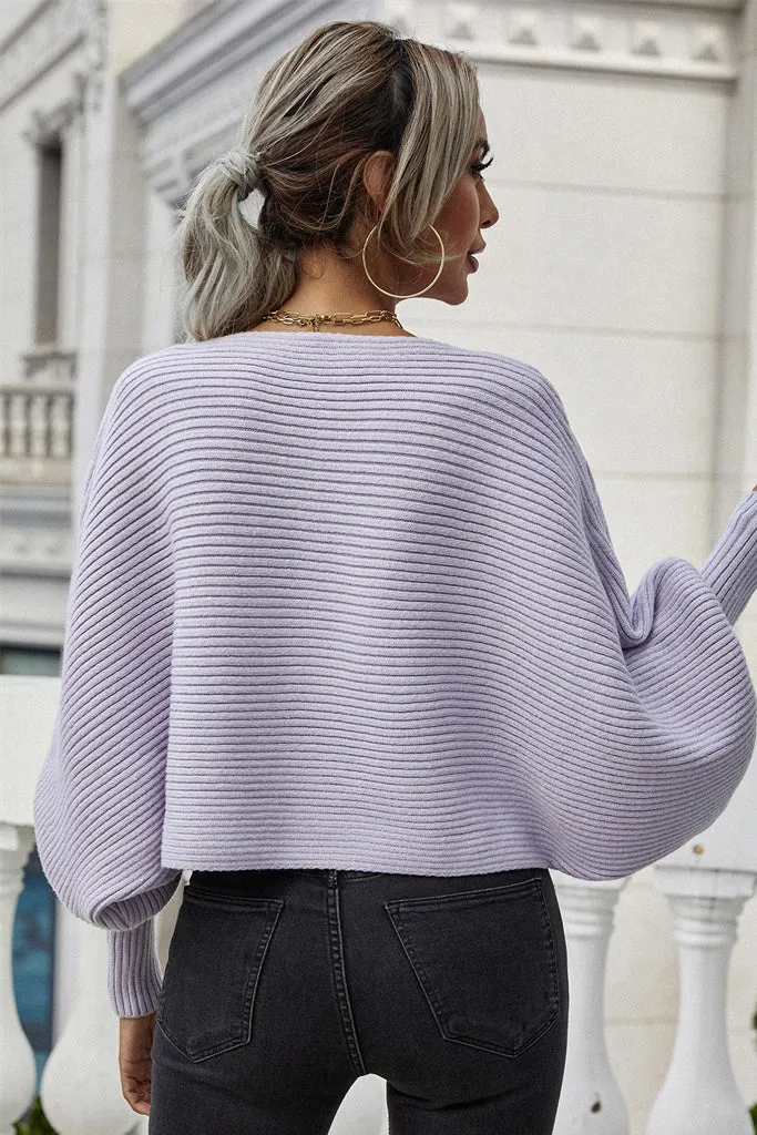 Batwing Sleeve Boat Neck Loose Sweater