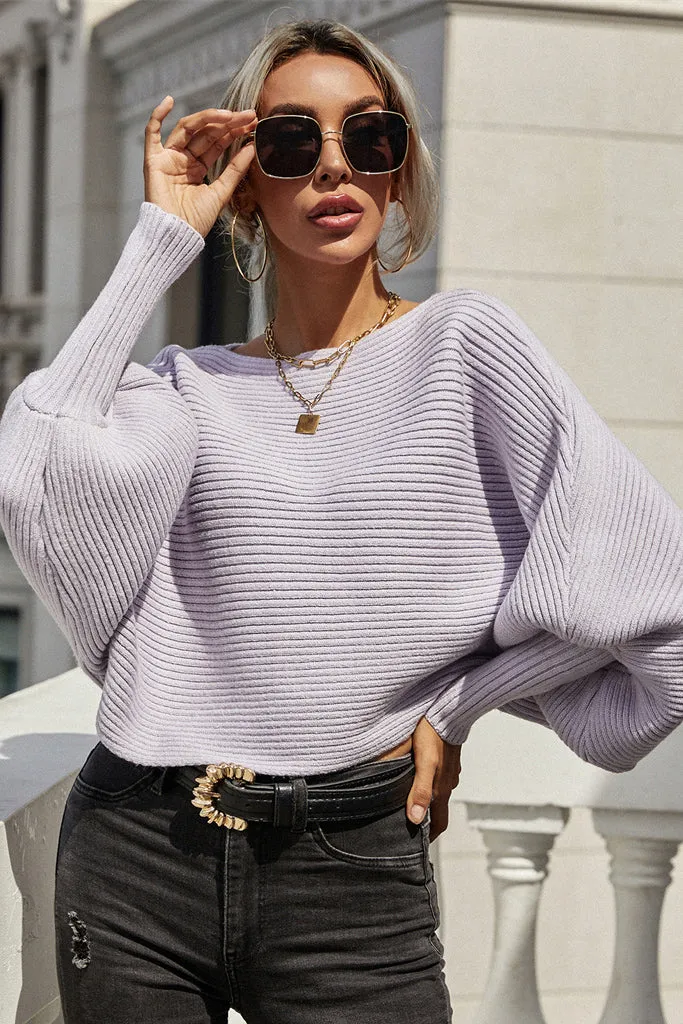 Batwing Sleeve Boat Neck Loose Sweater