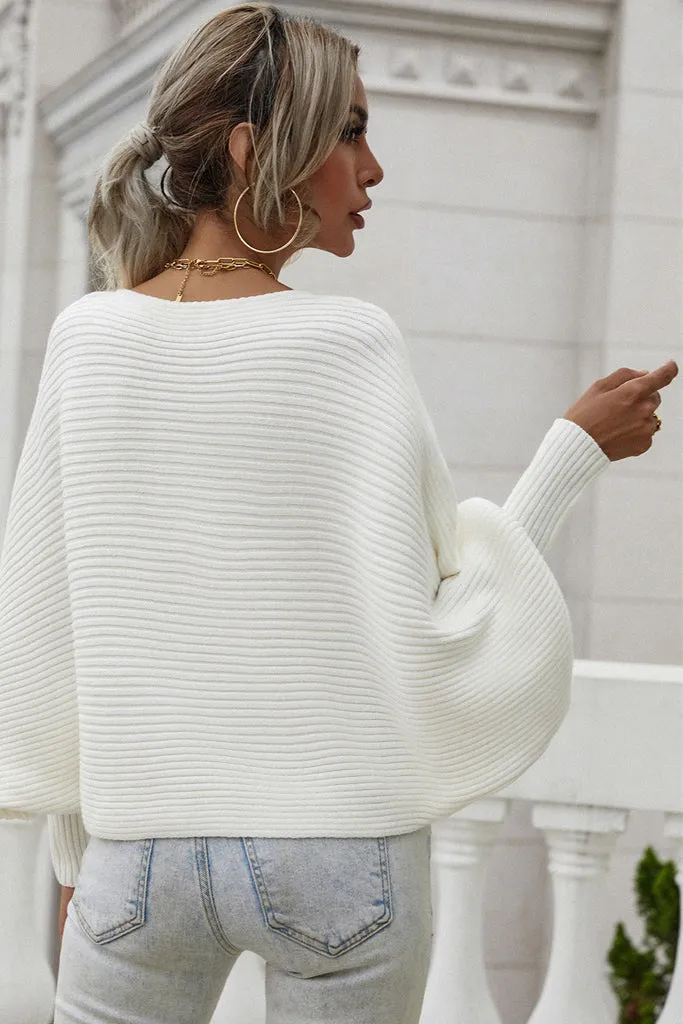 Batwing Sleeve Boat Neck Sweater