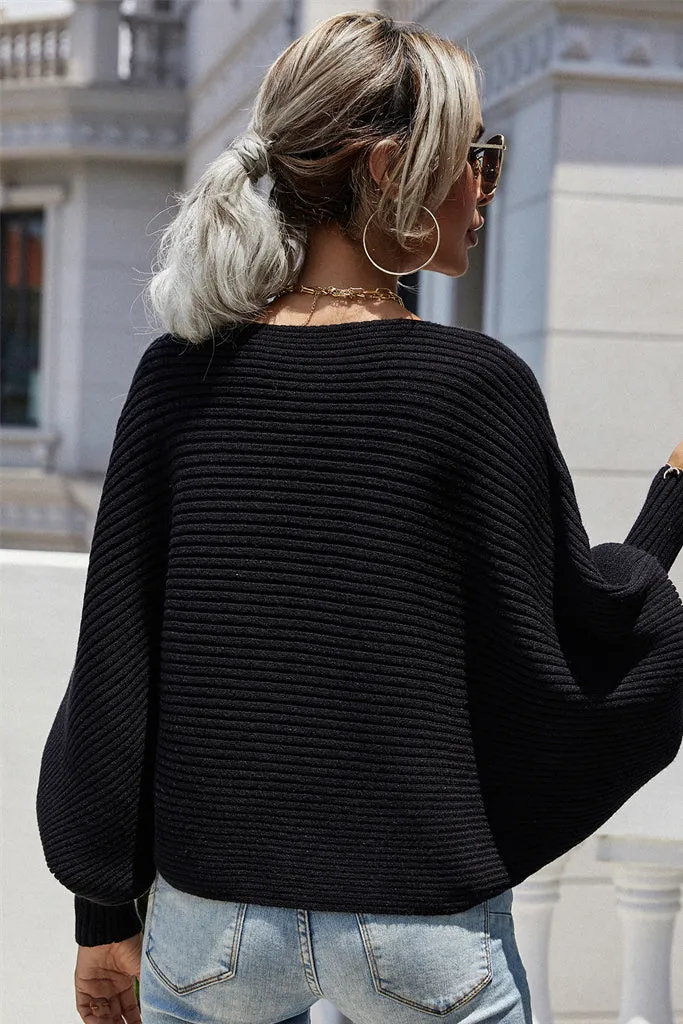 Batwing Sleeve Boat Neck Sweater