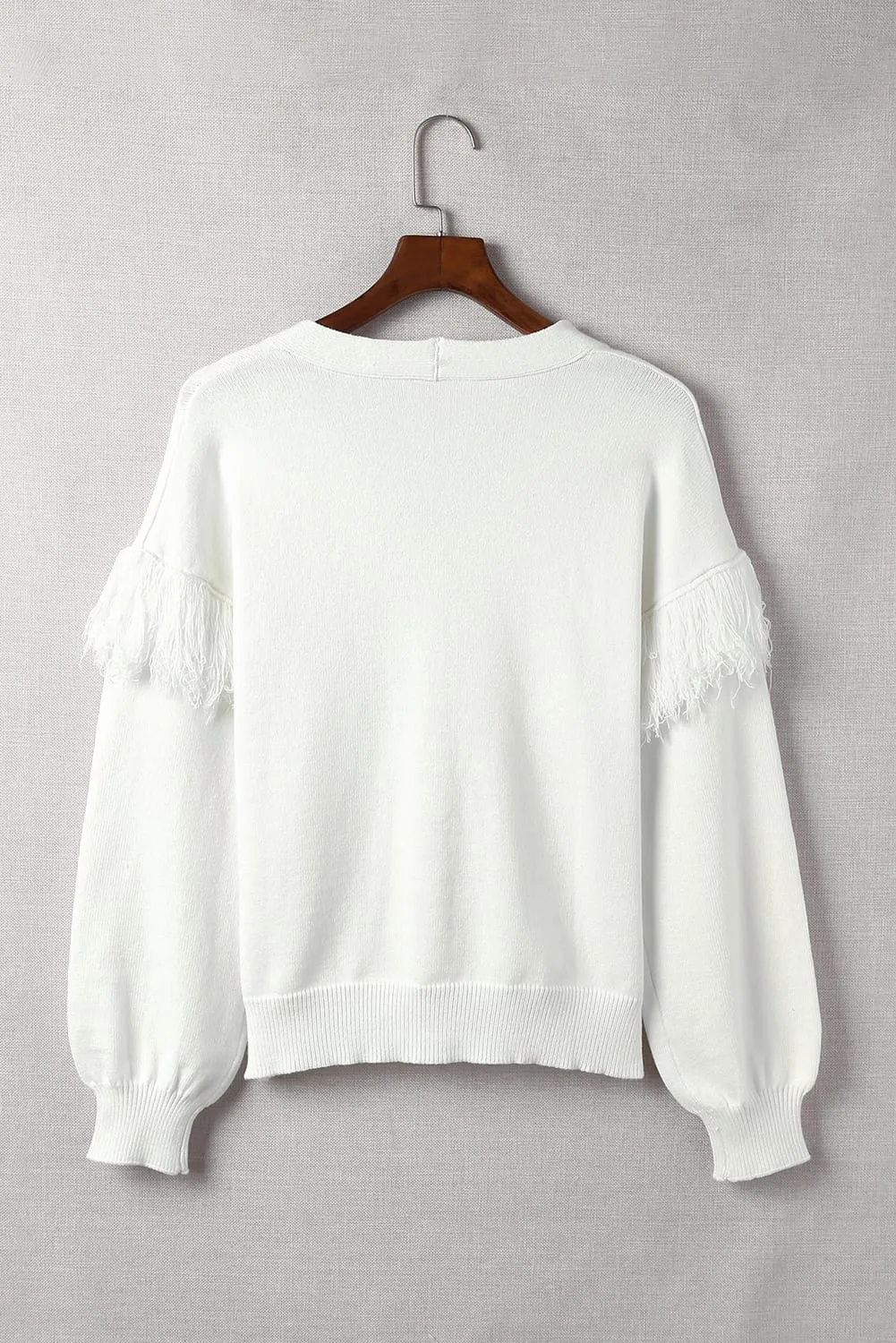 Beige Drop Shoulder Tasseled Sleeves Sweater