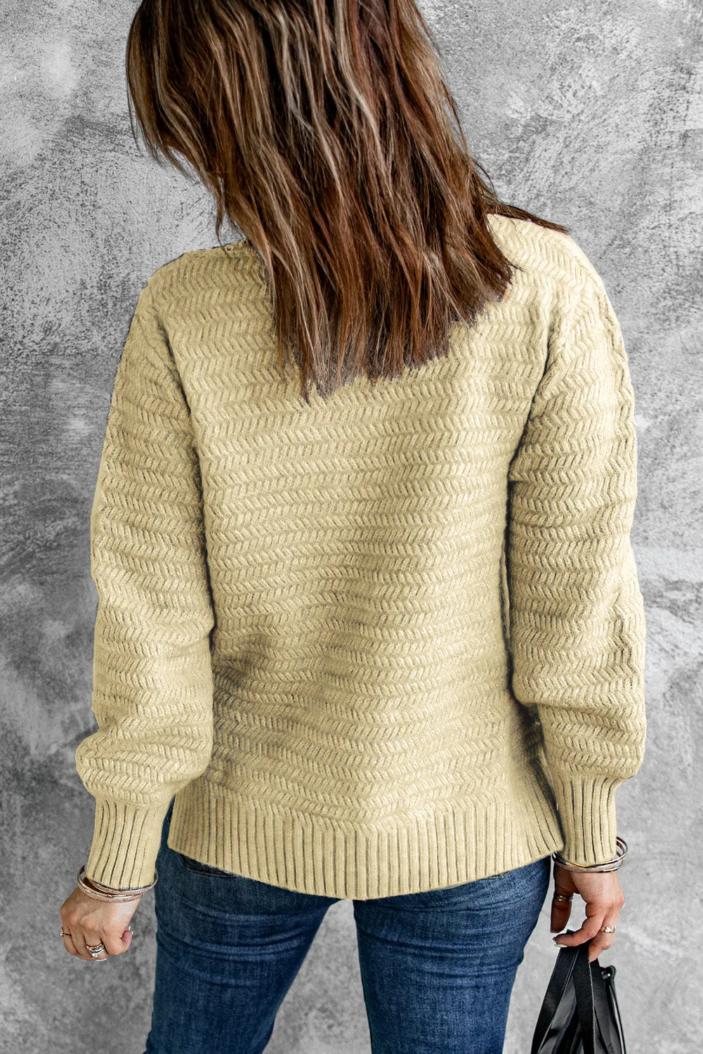 Beige Lace Scalloped Side Split Loose Sweater