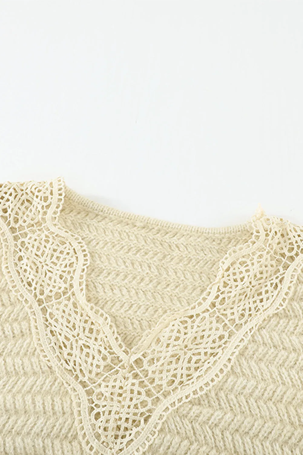 Beige Lace Scalloped Side Split Loose Sweater