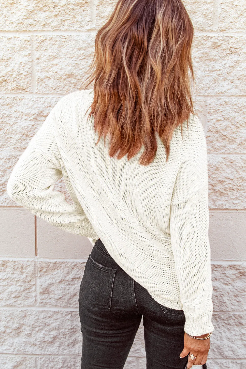 Beige Oversize Knitted Drop-Shoulder Sweater