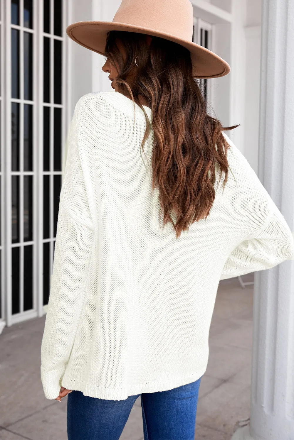 Beige Oversize Knitted Drop-Shoulder Sweater