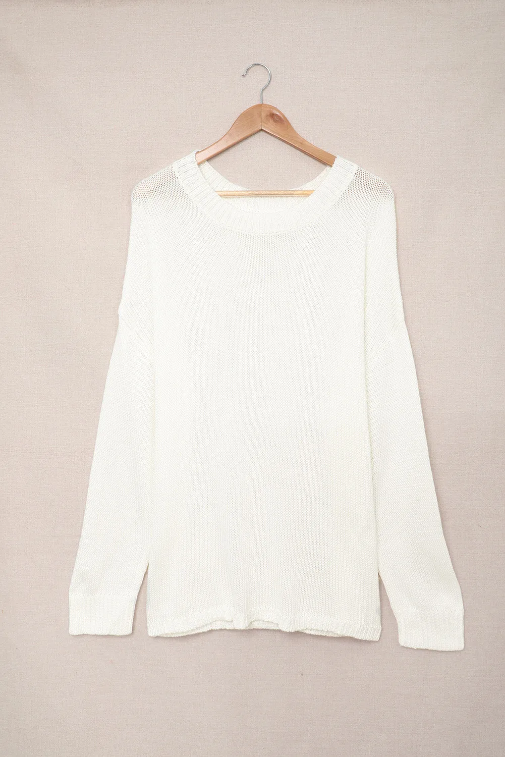 Beige Oversize Knitted Drop-Shoulder Sweater