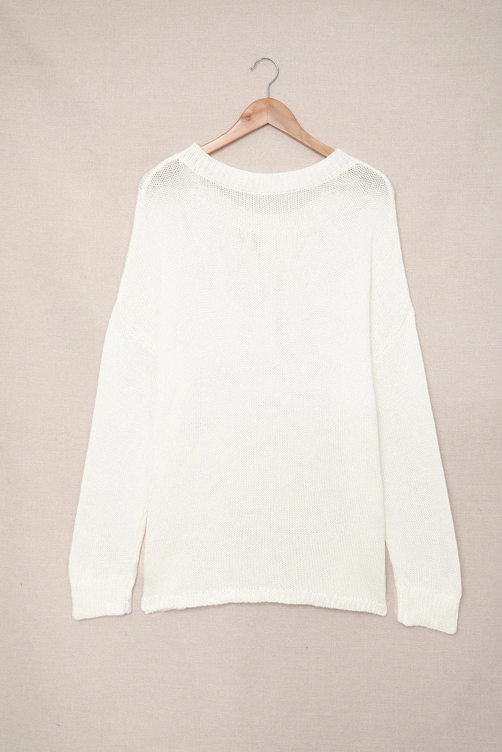 Beige Oversize Knitted Drop-Shoulder Sweater