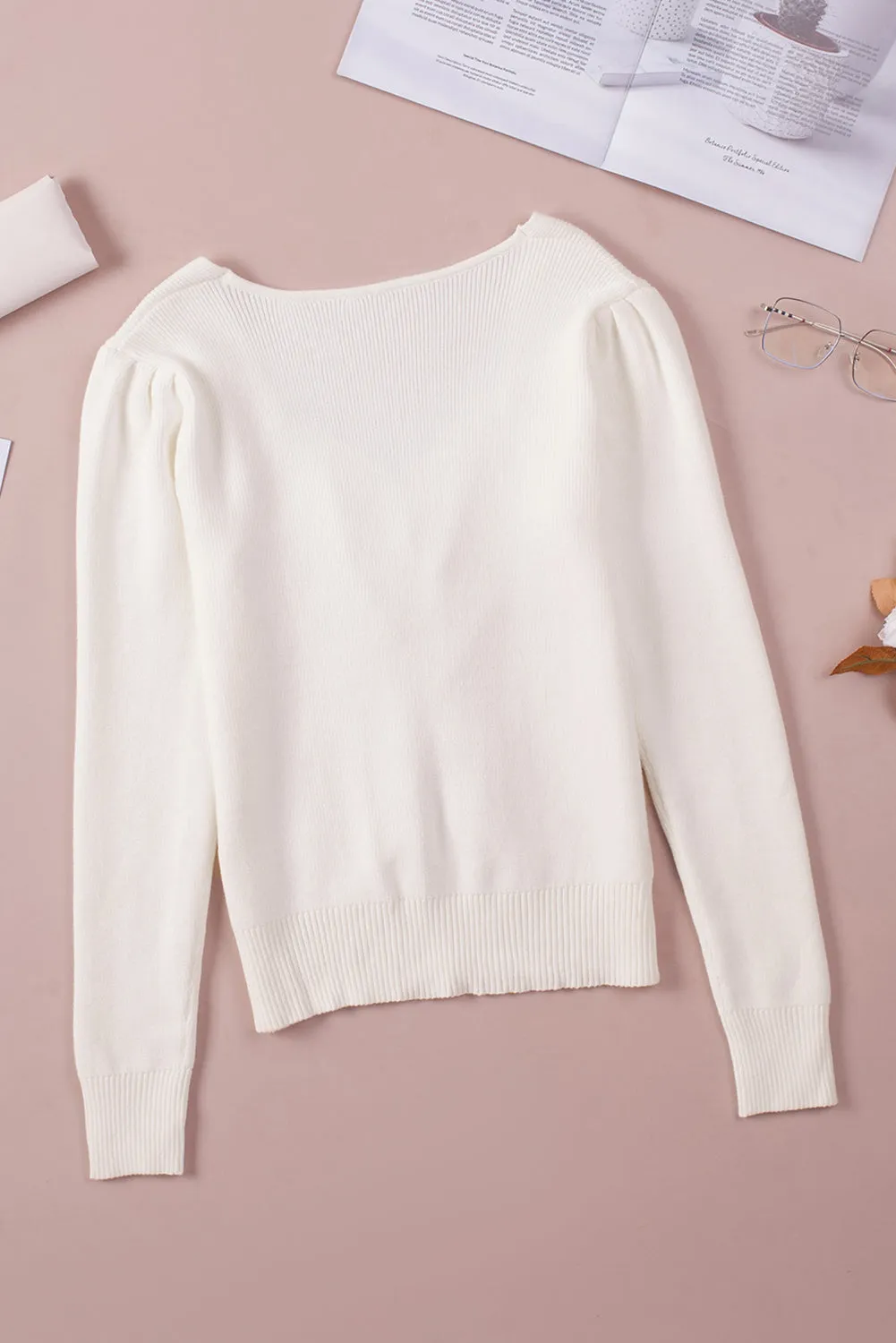 Beige Ruched Sweetheart Neckline Sweater