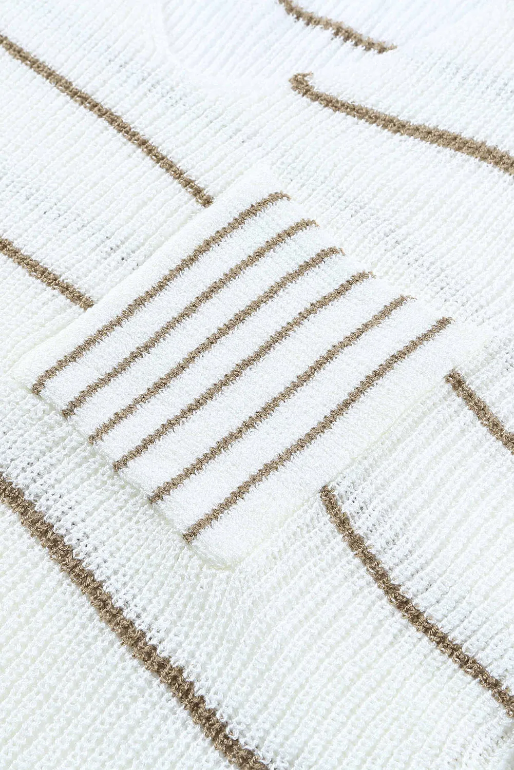 Beige Stripe Chest Pocket Striped Sweater