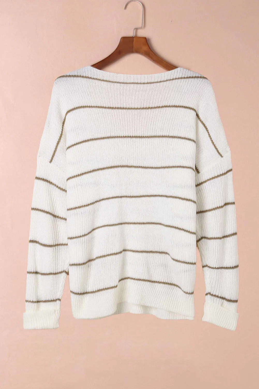 Beige Stripe Chest Pocket Striped Sweater