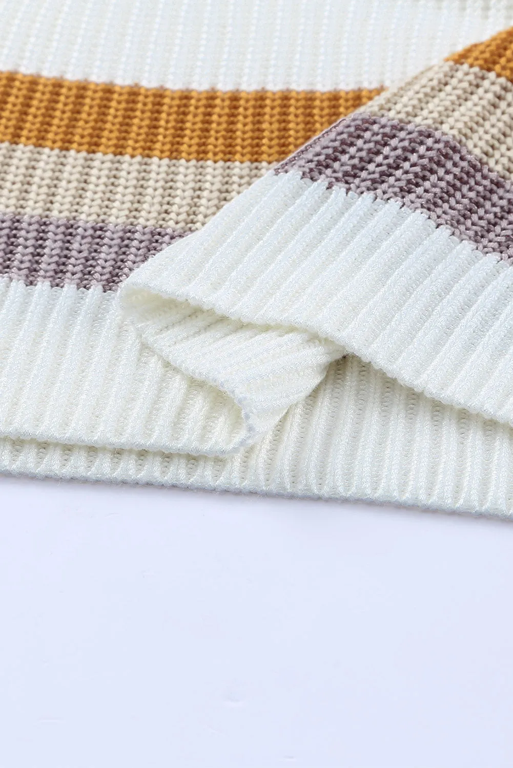 Beige Stripe Drop Shoulder Striped Knit Sweater