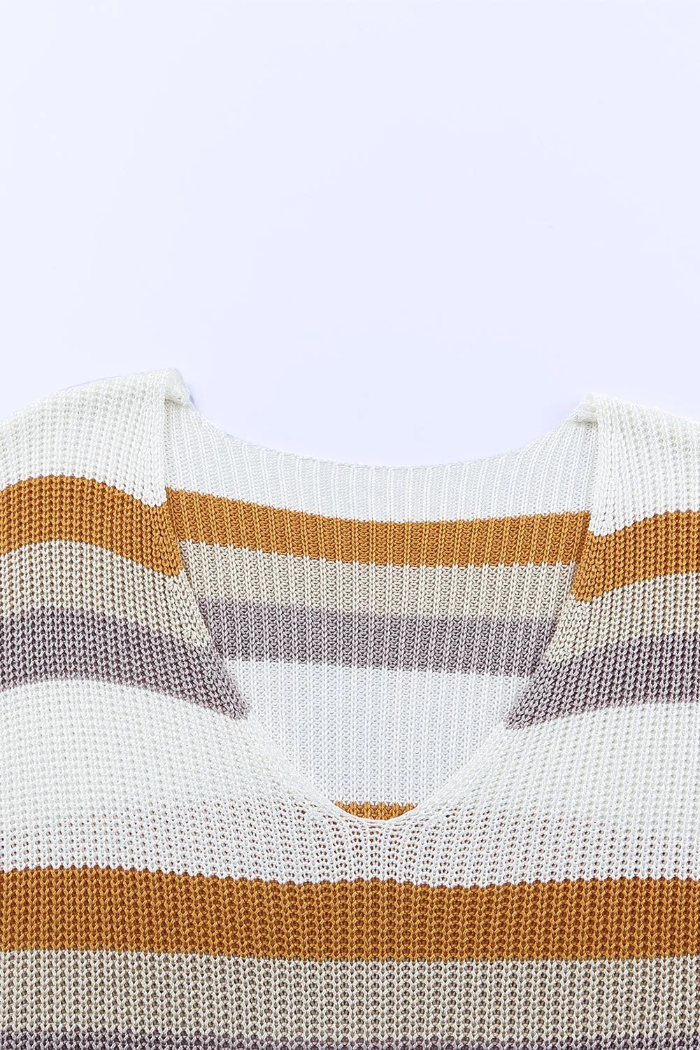 Beige Stripe Drop Shoulder Striped Knit Sweater