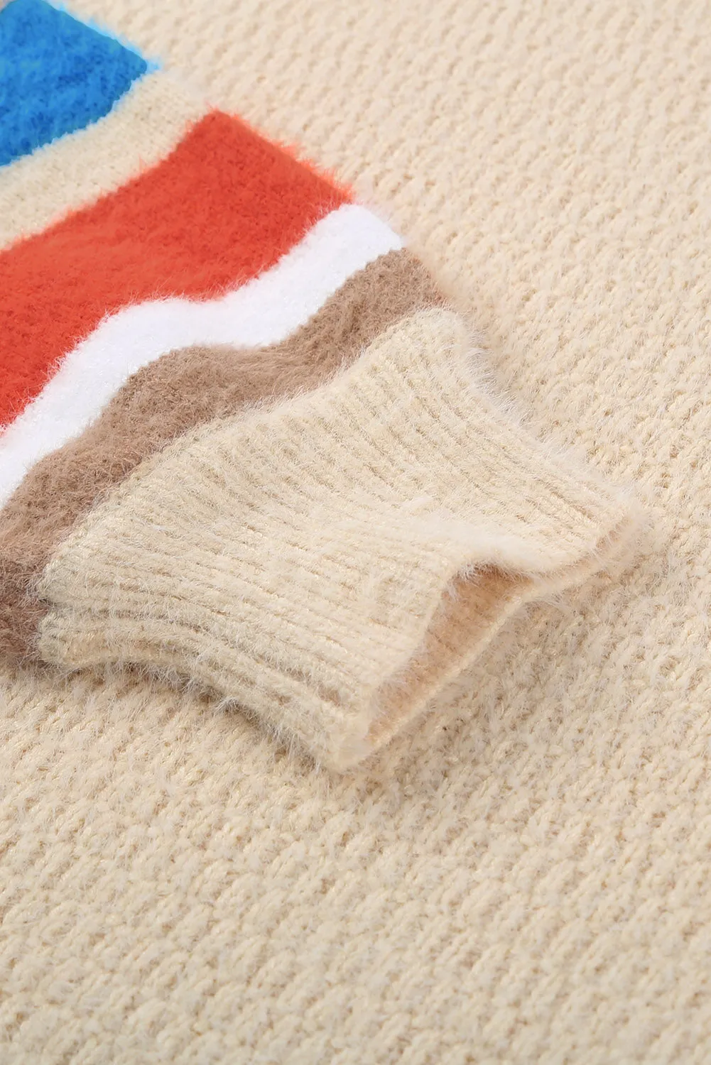 Beige Striped Color Block Winter Sweater