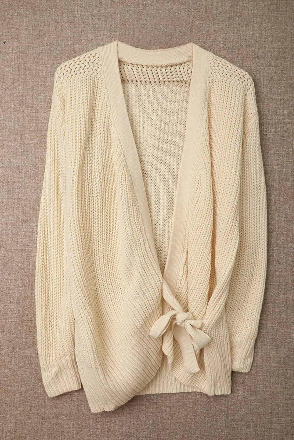 Beige Wrap V Neck Side Tie Sweater