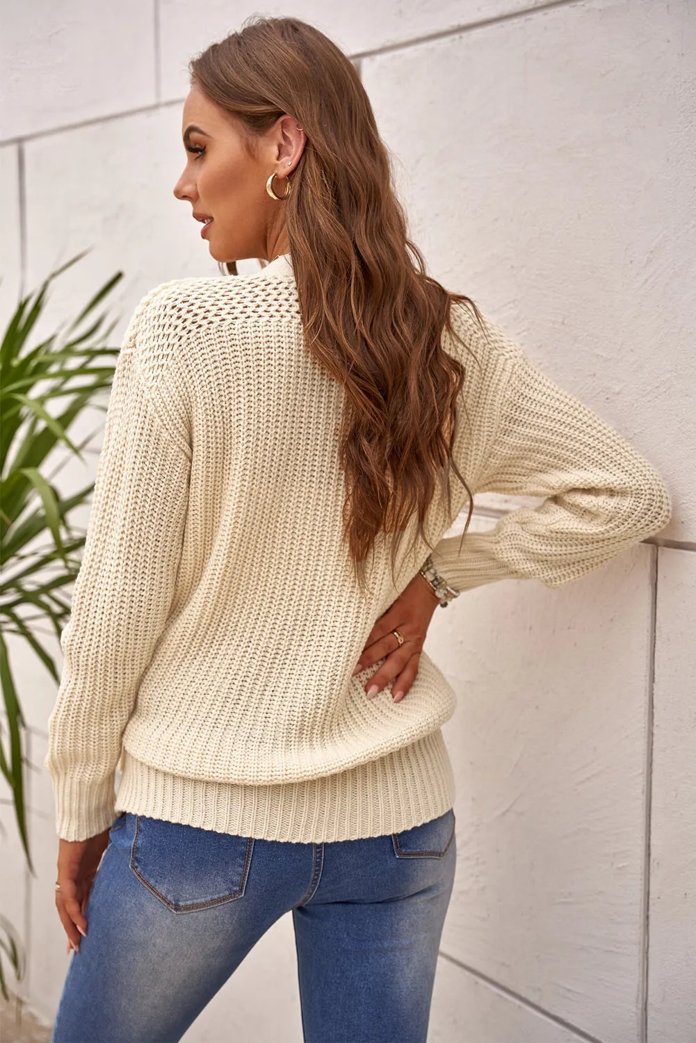 Beige Wrap V Neck Side Tie Sweater