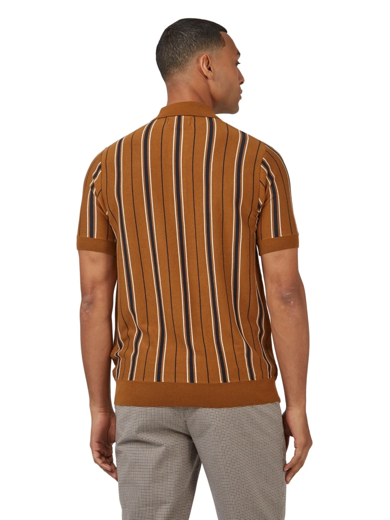 Ben Sherman Mens All Over Stripe Knit Polo Shirt