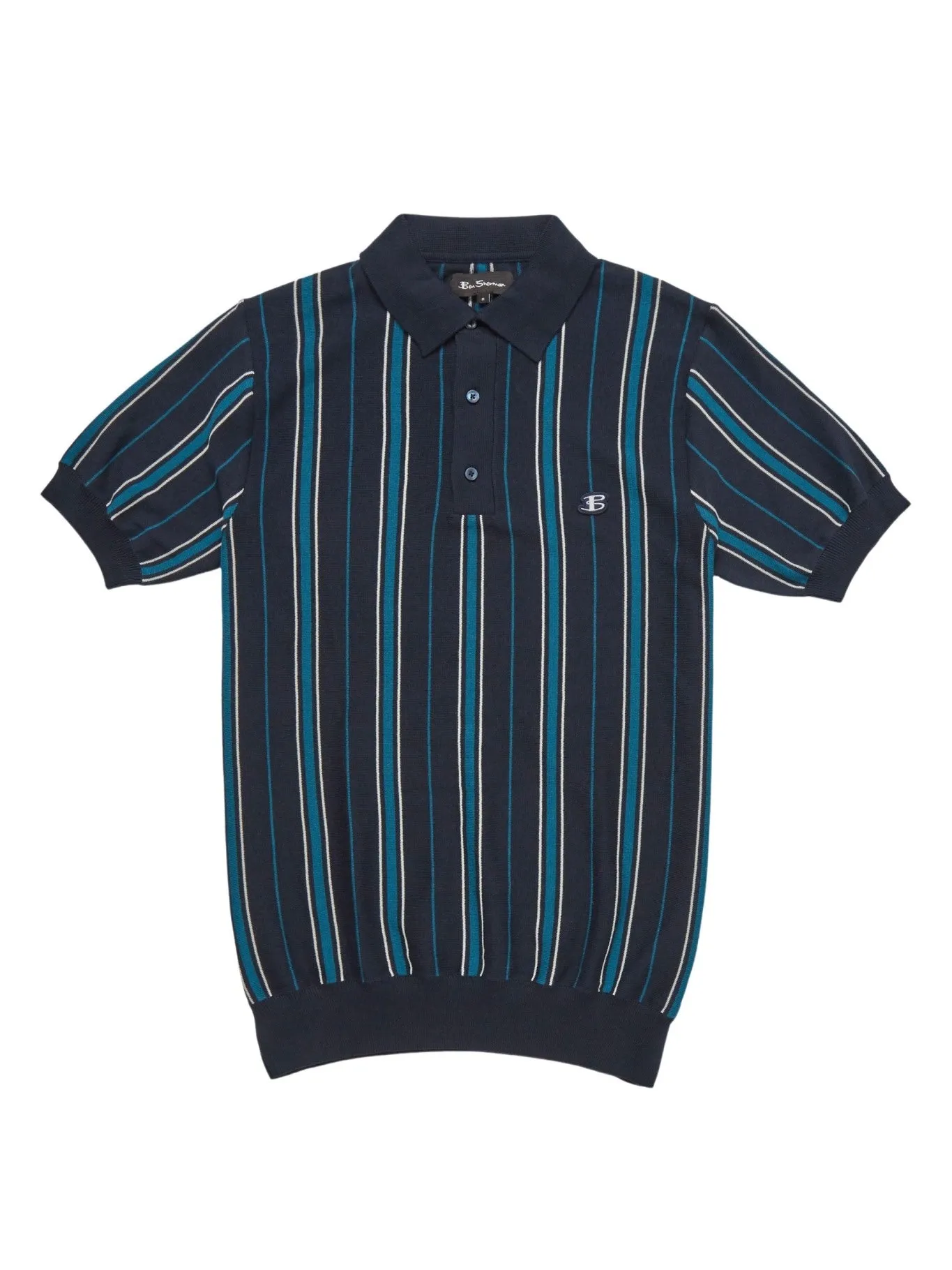 Ben Sherman Mens All Over Stripe Knit Polo Shirt