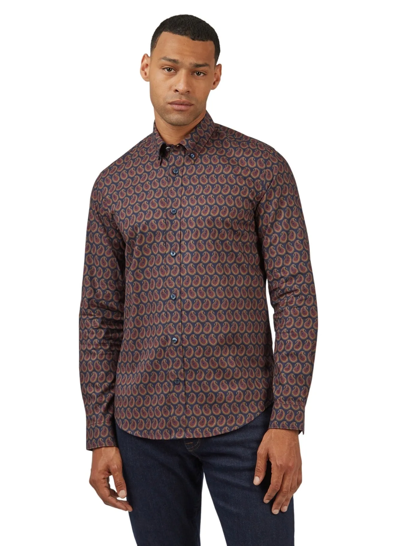 Ben Sherman Mens Paisley Print Shirt Long Sleeve