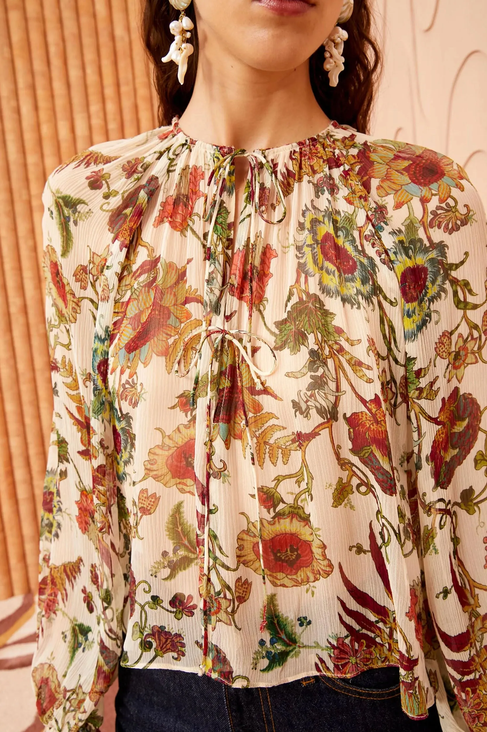 Bernadette Silk Blouse in Cream Freesia