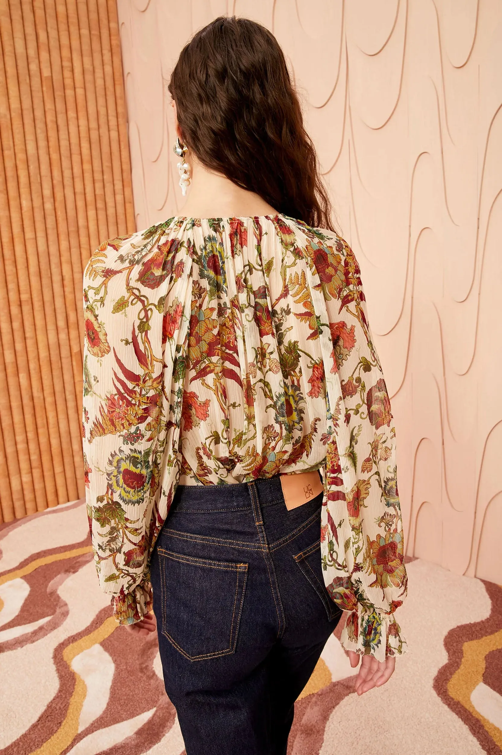 Bernadette Silk Blouse in Cream Freesia