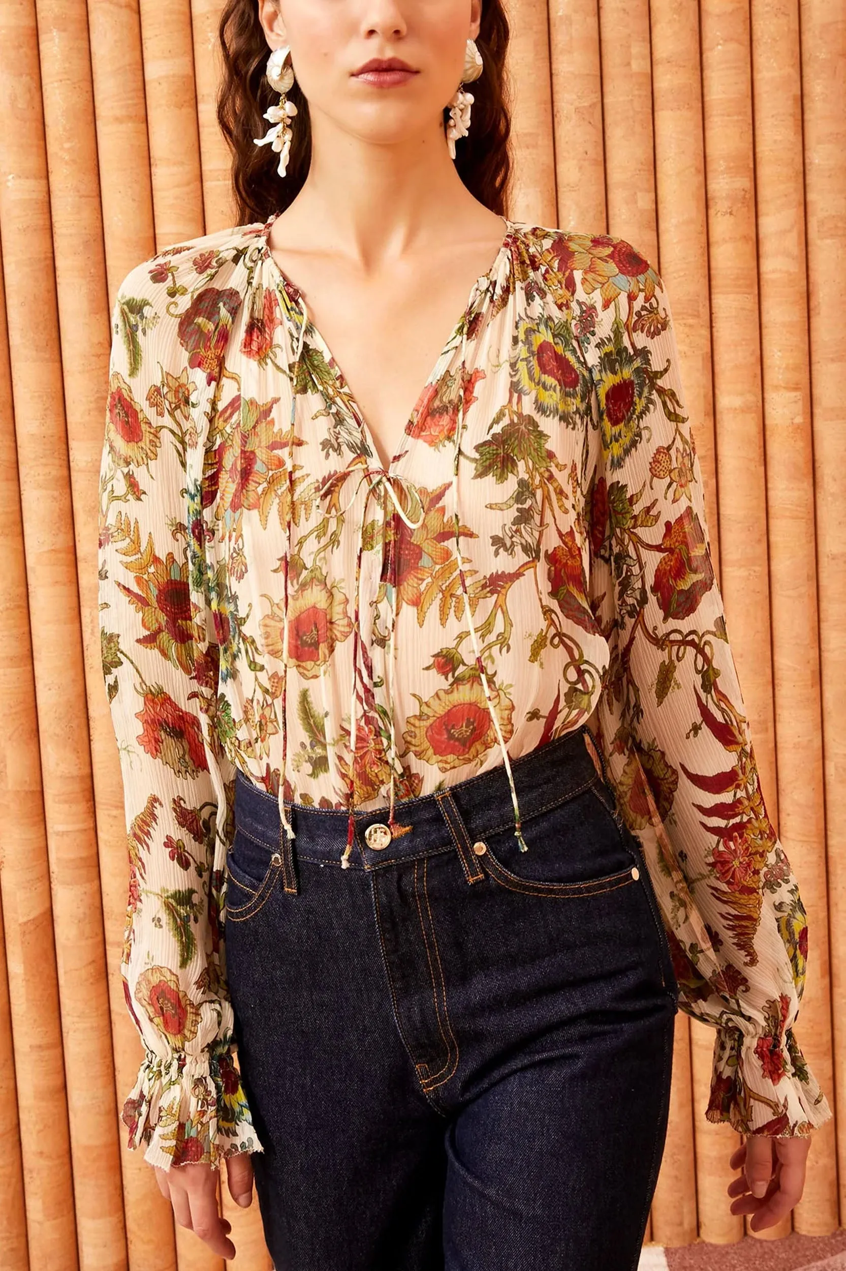 Bernadette Silk Blouse in Cream Freesia