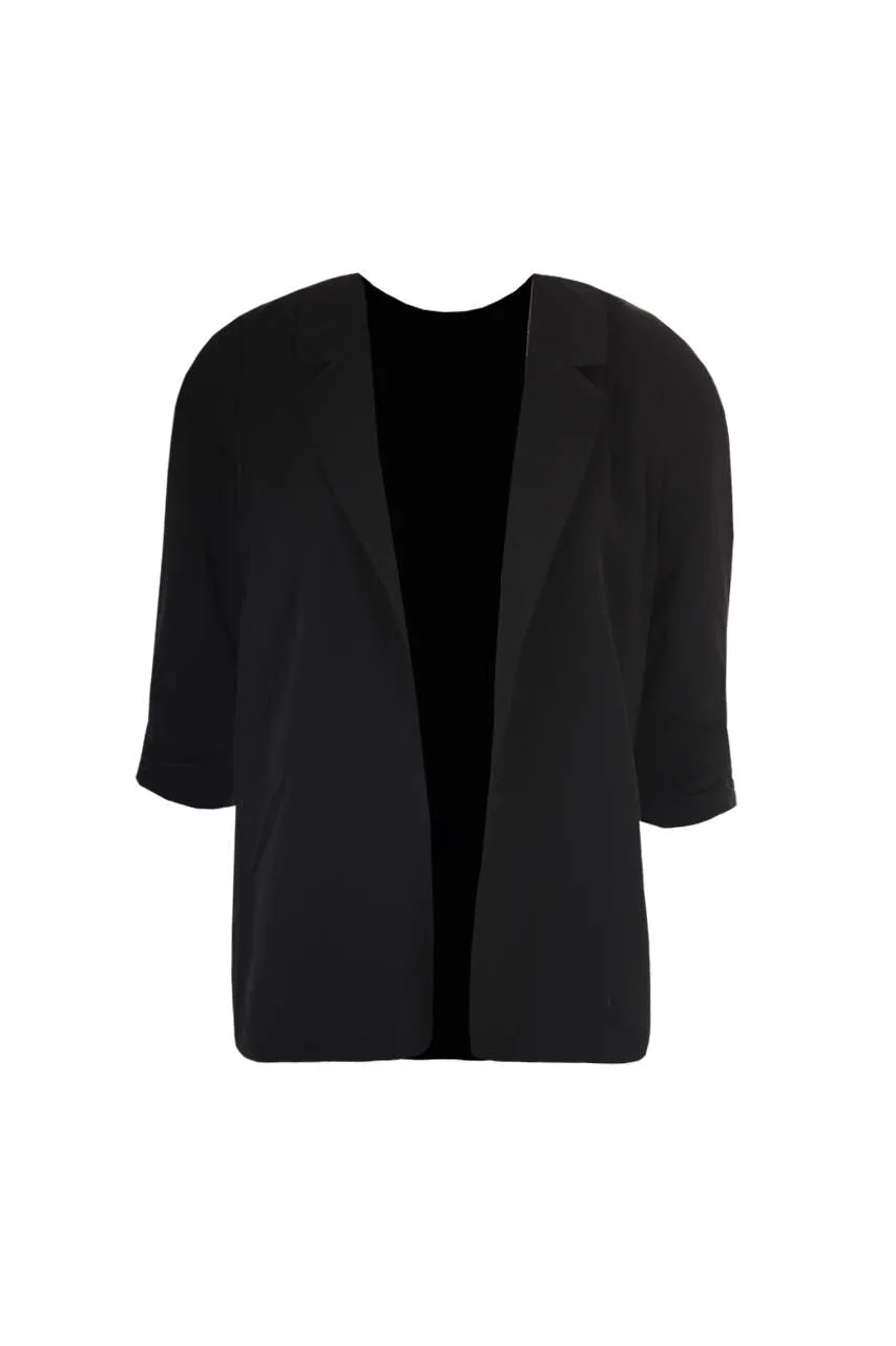 Black Blazer Jacket With Ruched Sleeves