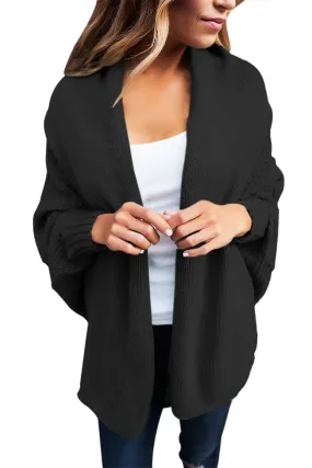 Black Chunky Knit Open Front Dolman Cardigan