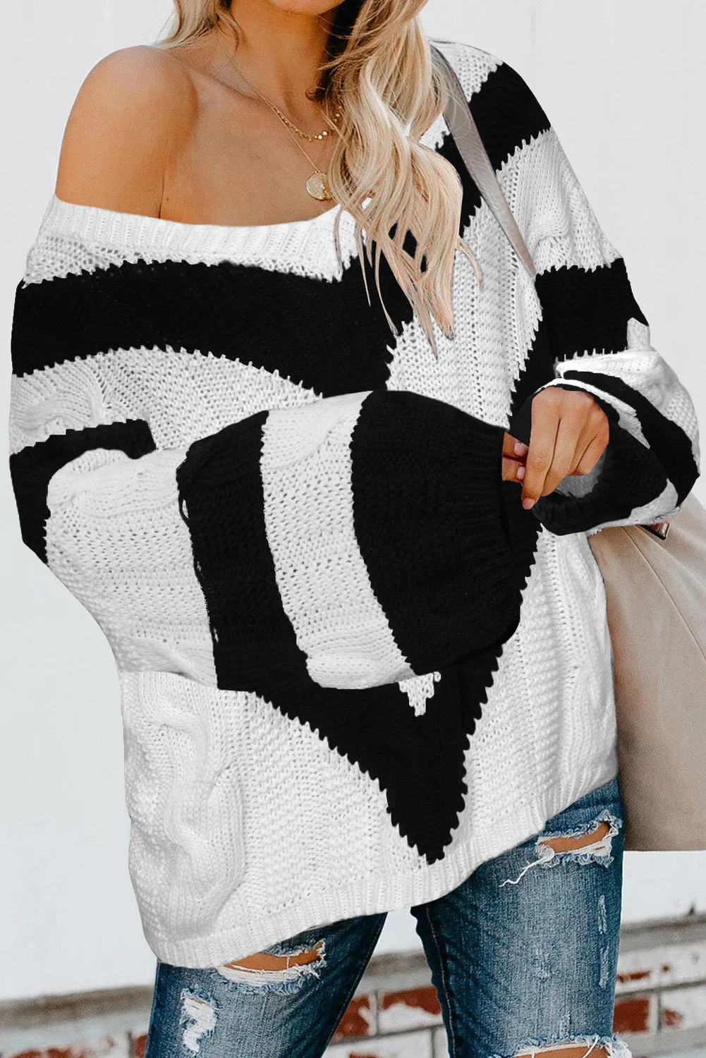 Black Color Block Over Size Sweater