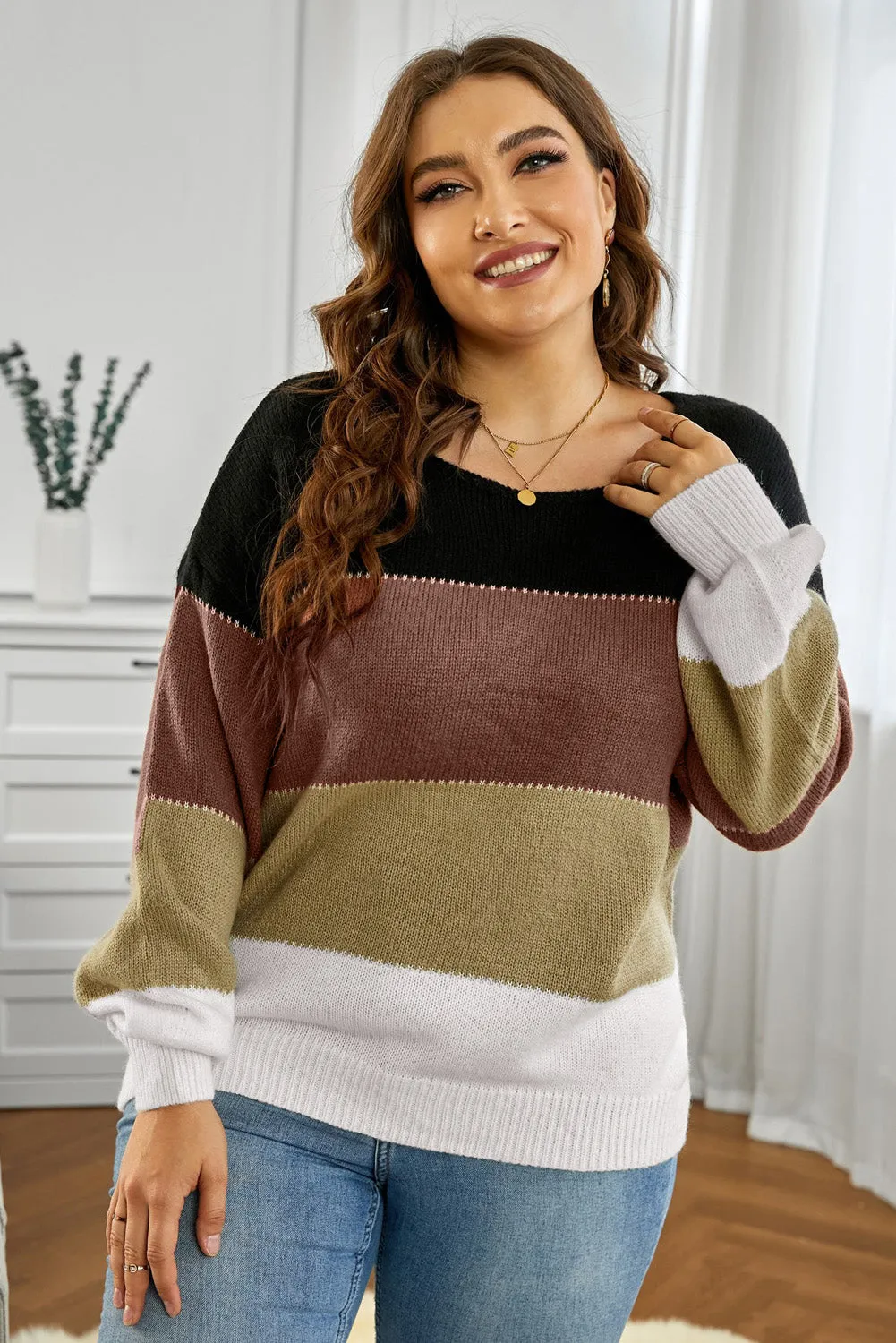 Black Color Block Winter Sweater