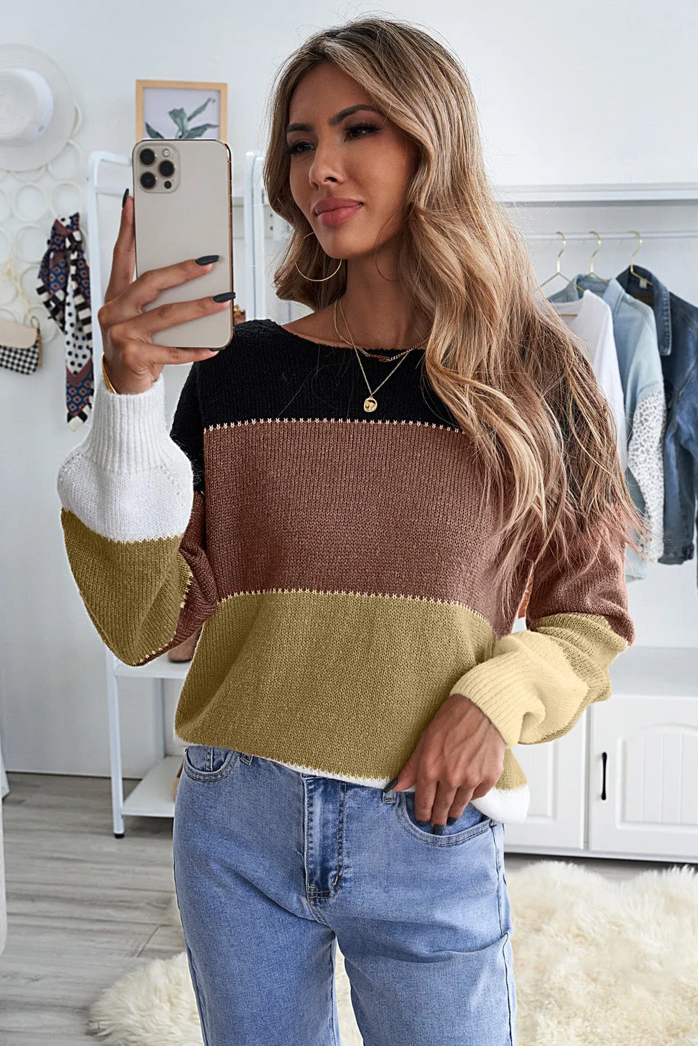 Black Color Block Winter Sweater