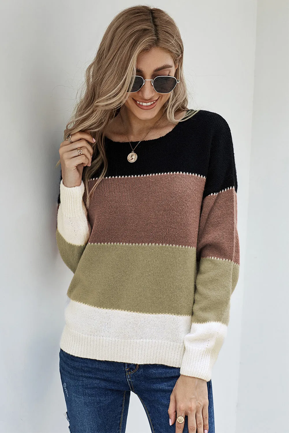 Black Color Block Winter Sweater