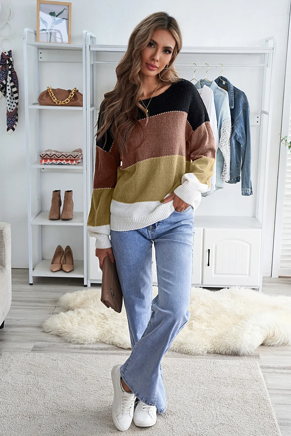 Black Color Block Winter Sweater