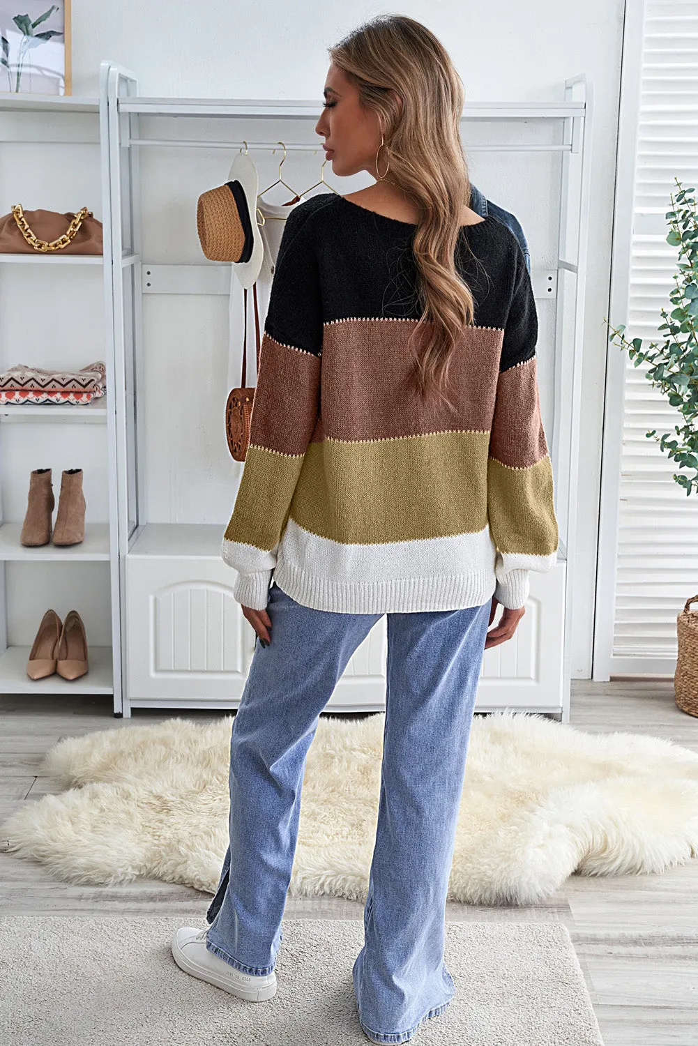 Black Color Block Winter Sweater