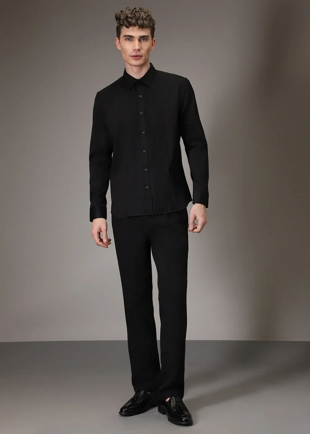 Black Pleated Designer Shirt